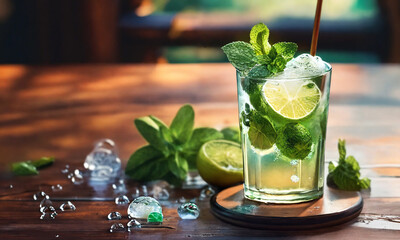 mojito cocktail on wooden table