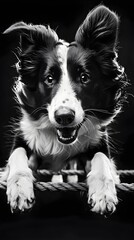 Powerful Border Collie Navigating Challenging Obstacle Course with Stylized Comic Book Aesthetic