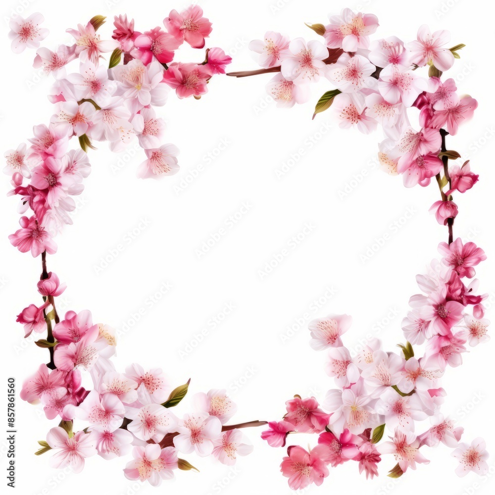 Wall mural Beautiful frame of Sakura Cherry Blossoms, Spring flower of Japan white background.