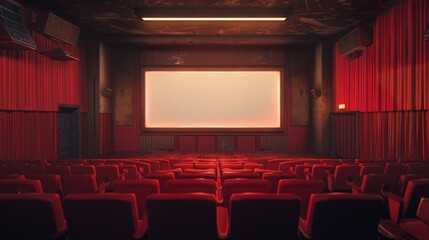 Fototapeta premium Empty Movie Theater with Red Seats and Screen