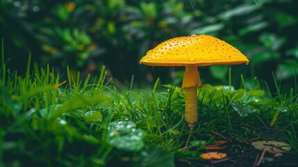 Fototapeta premium Yellow Mushroom in a Rainy Forest