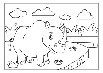 rhinoceros sketch for coloring book vector