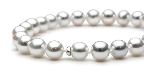 Obraz premium Pearl Necklace with White Sea Pearl on White Background. Concept Jewelry, Pearl Necklace, White Sea Pearl, White Background