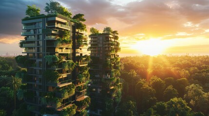 Obraz premium The creation of an eco-friendly village that is connected to the public by parks and green corridors