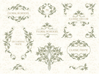 Collection of decorative elements. Vector frames, corners and borders.
