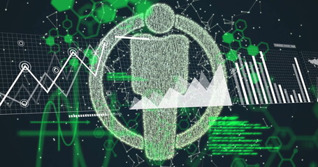 Image of people icons, statistics and data processing