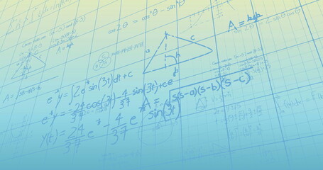 Image of mathematical data processing over blue background