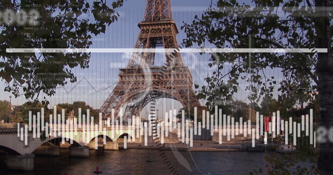Image of statistical data processing against view of eiffel tower - Powered by Adobe