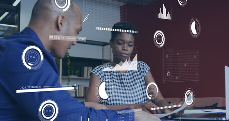 Image of statistics and financial data processing over transparent background