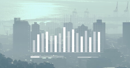 Fototapeta premium Image of financial data processing over cityscape
