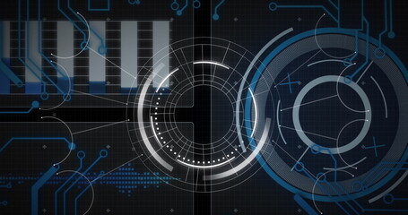 Image of interface with round scanner, microprocessor connections and data processing