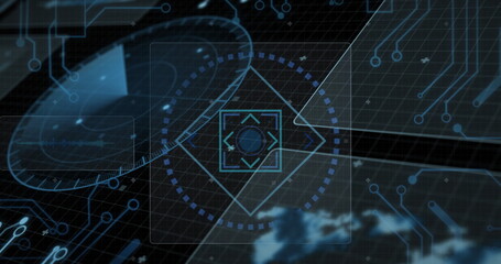 Image of interface with round scanner, microprocessor connections and data processing