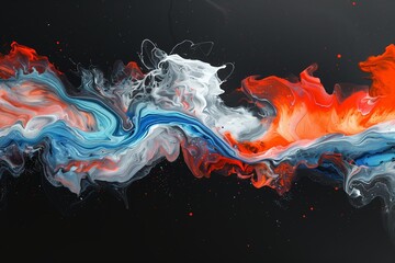 Ink Blot with Acrylic Blue and Red Colors on Abstract Black Background