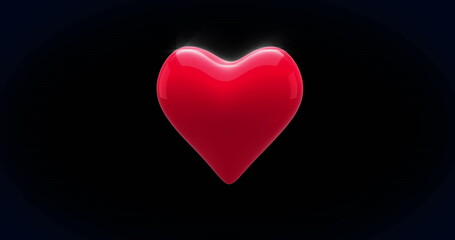 Image of red heart icon beating against copy space on black background