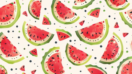 A bright and colorful illustration of watermelon slices against a white background. Generative AI