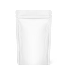 Realistic stand up pouch bag with zip lock mockup with transparent shadow. Front view. Vector illustration isolated on white background. Ready for your design. EPS10. © realstockvector