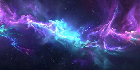 Abstract cosmic nebula with vibrant colors swirling through a star-speckled night sky.