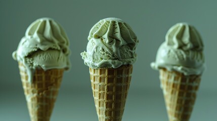 Three Melted Green Ice Cream Cones