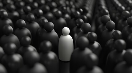 Fototapeta premium One person standing out in a crowd of black figures