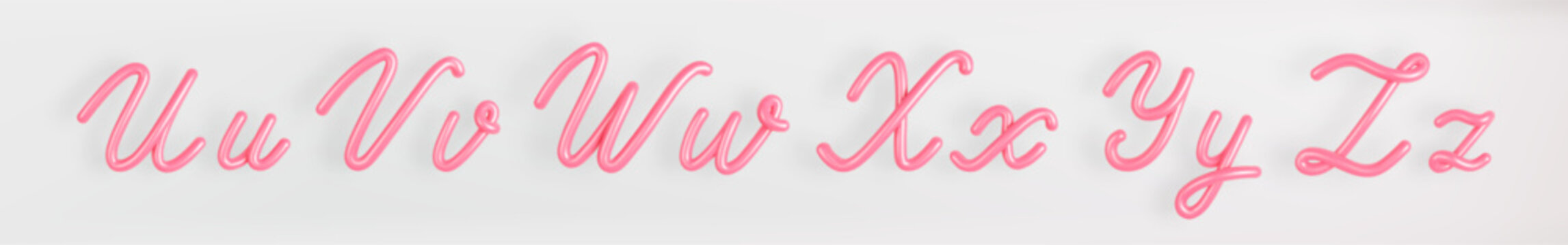 3D Pink Script Set Uppercase and Lowercase Letter U,V,W,X,Y,Z on light background. Cute Cursive Bubble typography symbol vector illustration.