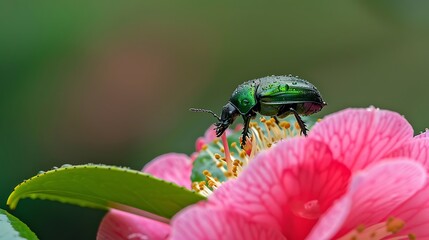 Fototapeta premium Pterygota on camellia flower