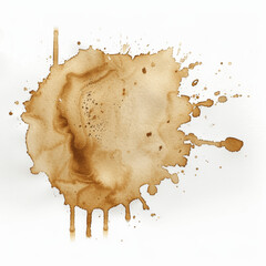 Watercolor Coffee Stain, Brown Liquid on White Background, Isolated Spill, Beverage Splash, Round...