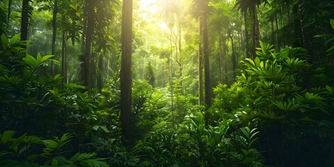 Obraz premium The Beauty of a Lush Forest with Tall Trees, Epiphytes, and Lianas. Concept Lush Forest, Tall Trees, Epiphytes, Lianas, Natural Beauty