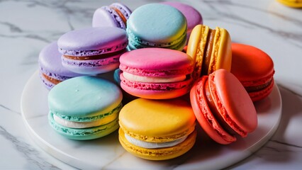 Delicious variety of colorful macarons