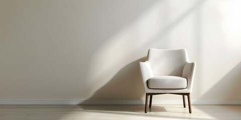 Sleek stylish interior design featuring a modern minimalist armchair against a cream wall. Concept Interior Design, Modern Minimalism, Sleek Armchair, Cream Wall, Stylish Decor