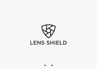 shield with lens logo design vector silhouette illustration
