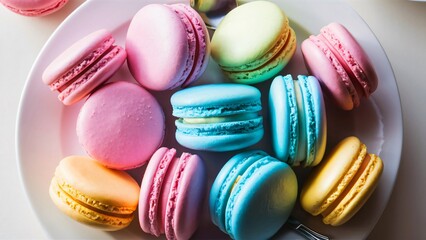 Delicious variety of colorful macarons