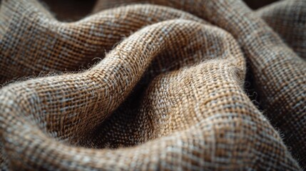 Fototapeta premium Close-up Detail of a Natural Woven Burlap Fabric Texture with a Warm Brown Color and Rough, Textured Threads