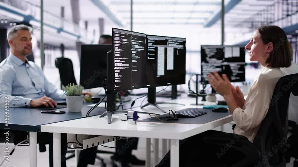 Poster Unhappy Sad Developer Programmer Man In Stress Coding Software