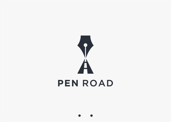 pen with road logo design vector silhouette illustration