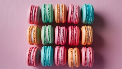 Delicious variety of colorful macarons
