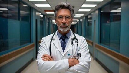 Portrait of a doctor with stethoscope in hospital