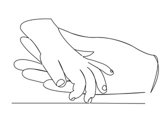 Fototapeta premium continuous single drawn one line of mom and baby hand palm hand drawn picture silhouette. Line Art. Hands