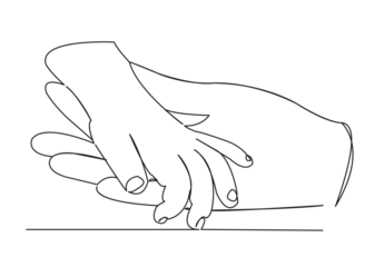 continuous single drawn one line of mom and baby hand palm hand drawn picture silhouette. Line Art. Hands
