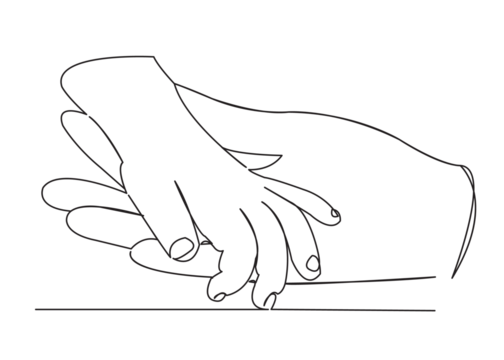 continuous single drawn one line of mom and baby hand palm hand drawn picture silhouette. Line Art. Hands