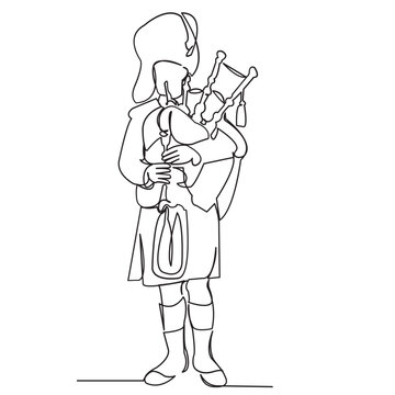 bagpiper playing bagpipes single line art clip art preview
