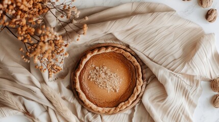 Fototapeta premium Thanksgiving day Mockup with brown pumpkin pie