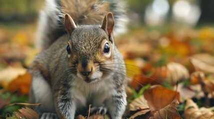 Fototapeta premium Close up of a cute and curious grey squirrel. 