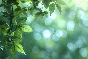 Naklejka premium Natural Green Foliage with Sunlight, Bokeh Background for Print, Card, Poster Designs