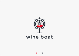 boat with wine logo design vector silhouette illustration