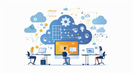 Illustrated people collecting data for insightful business analysis