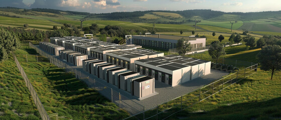 A large-scale battery storage facility for renewable energy. Large-scale Battery