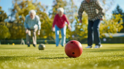 Seniors playing lawn bowling at a local club. Seniors Playing Lawn Bowling Local Club Sport Active Fun Outdoors Social.