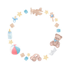 Hand-Painted Watercolor Baby Toys Frame..Watercolor Eco Baby Toys Wreath..