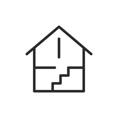 House layout, linear style icon. House with interior plan. Editable stroke width