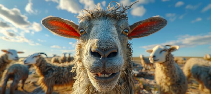 Smiling Goats and Sheep Funny Selfie Happy Face